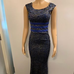 Women junior blue lace sequins bodycon mermaid maxi dress size (S) sleeveless